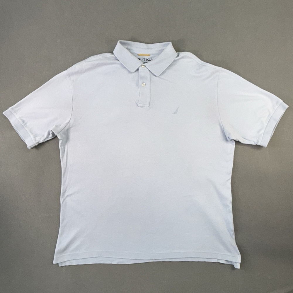 Men's Nautica Short Sleeve Solid Polo Shirt Light Blue Size L‎